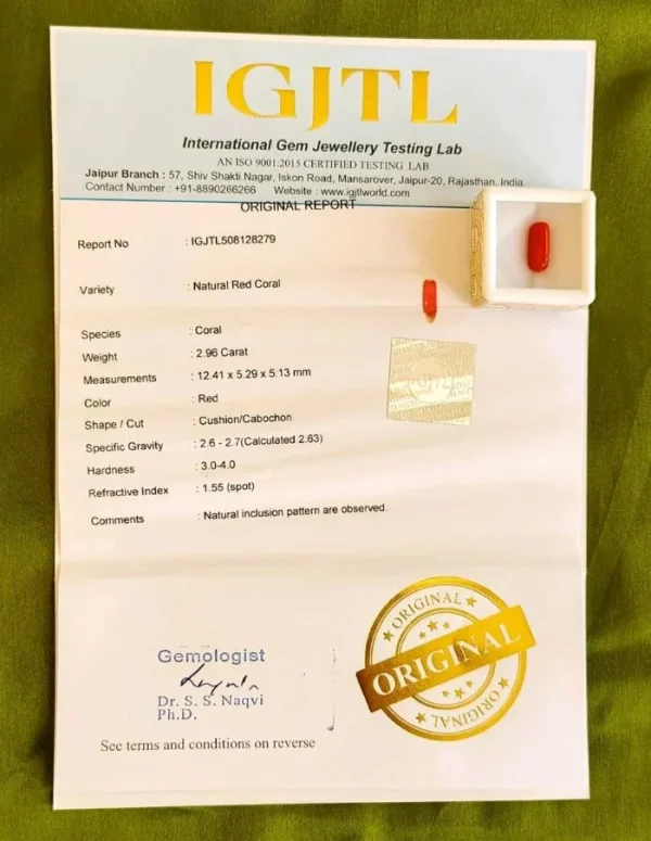 Red Coral (Moonga) Certificate