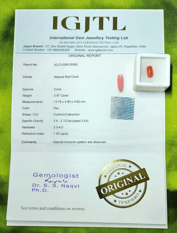 Red Coral Certificate
