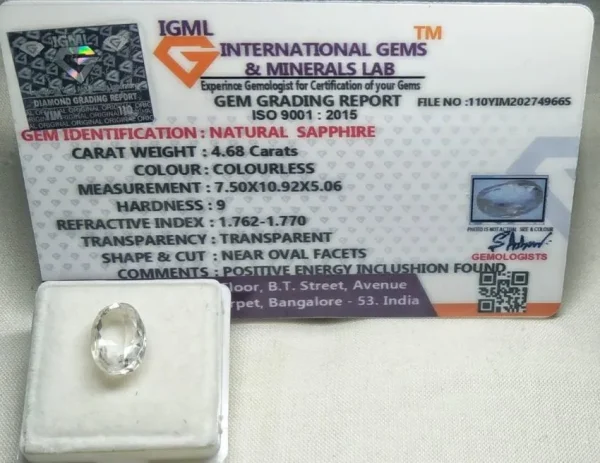 White Sapphire Certificate