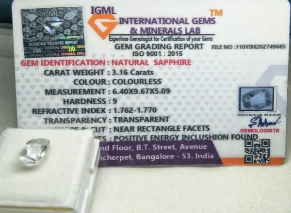 White Sapphire Certificate