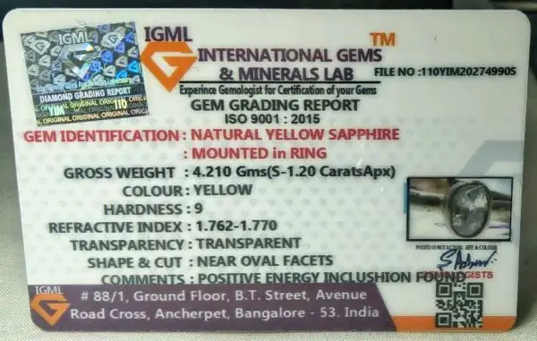 Yellow Sapphire (Pukhraj) Certificate