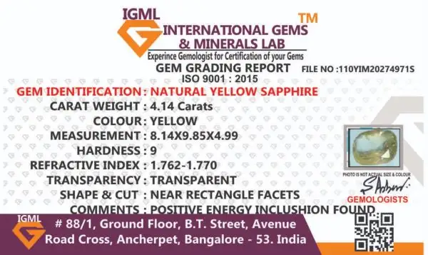 Yellow Sapphire (Pukhraj) Certificate