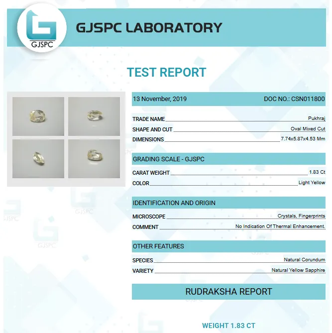 Yellow Sapphire Certificate